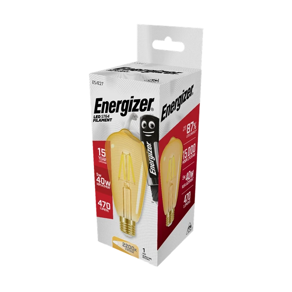 Energizer LED ST64 Filament Gold 470LM 5W E27 (ES) Warm White 3 Energizer LED ST64 Filament Gold 470LM 5W E27 (ES) Warm White